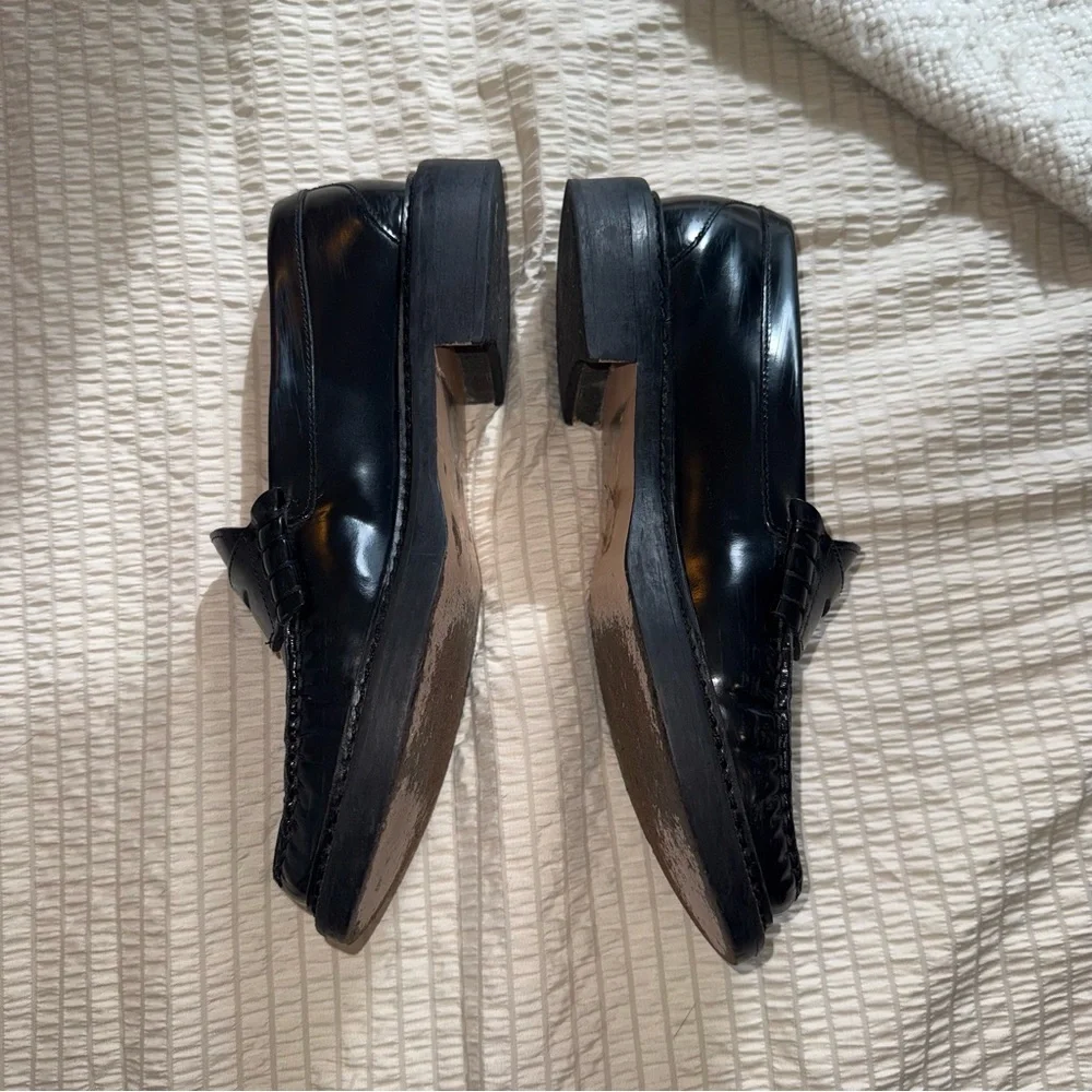 J Crew Black Lug Sole Leather Penny Loafers 9.5